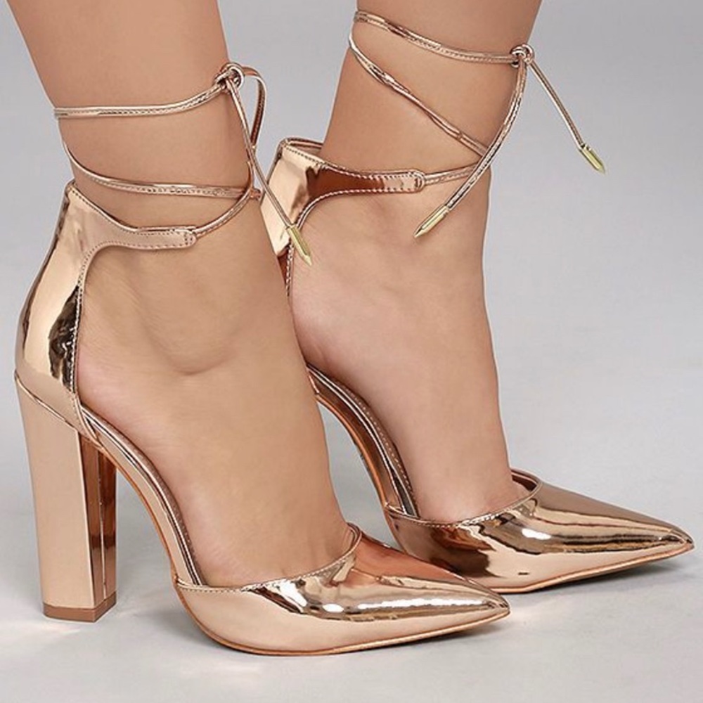 NIB Rose Gold tie up Heels